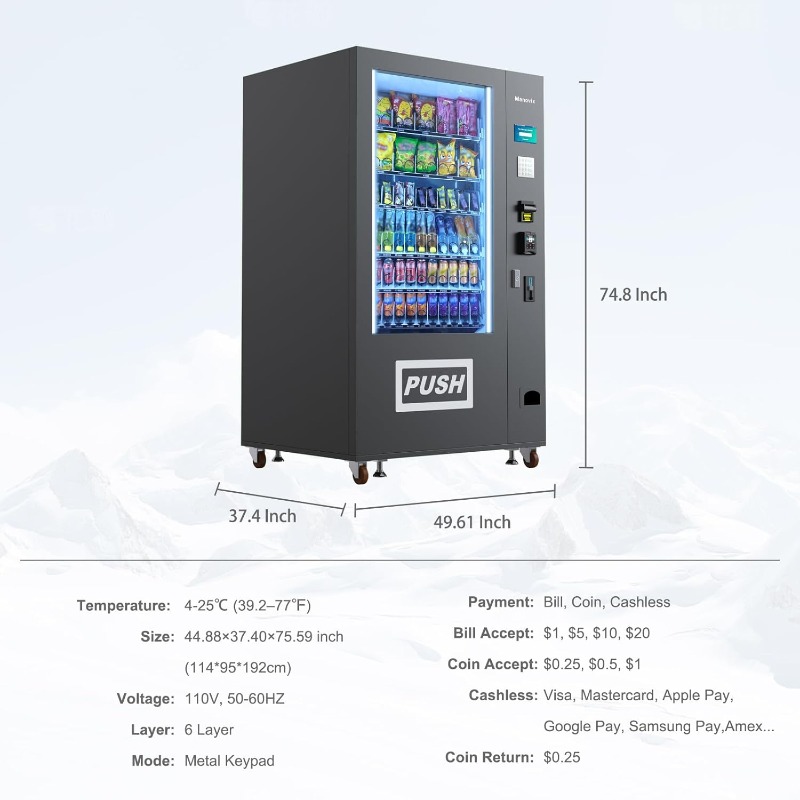 맞춤형 대형 60슬롯 스낵 음료 콤보 상업용 무인 자판 - Bill Acceptor Vending 리뷰 및 가격